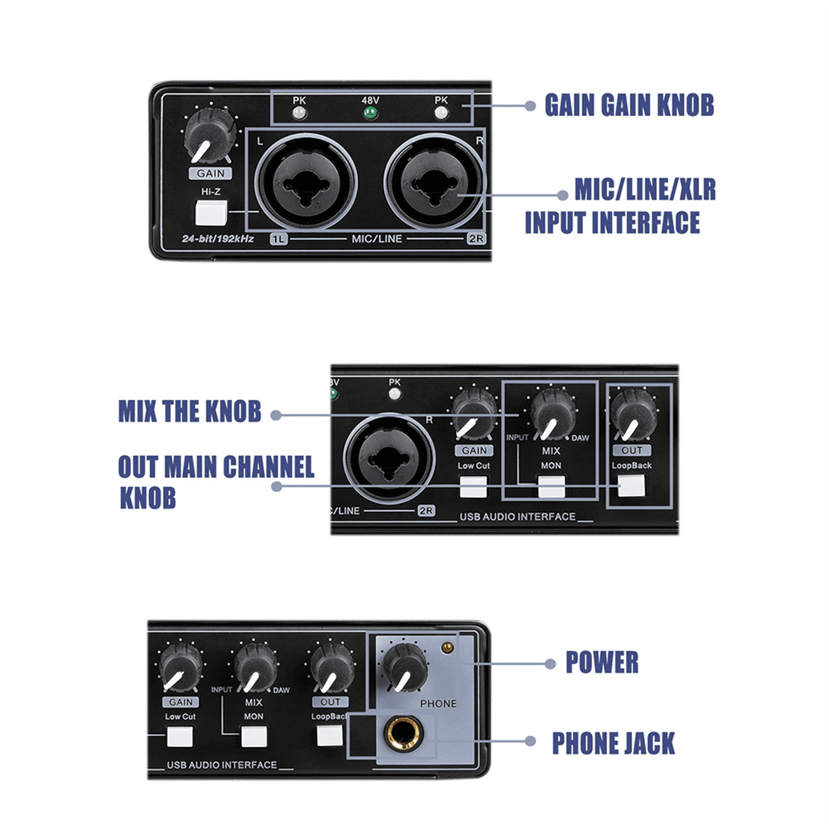 Professional Audio Interface Sound Card Phantom Power Electric Guitar Sound Mixer Mixing Console Studio Live Recording