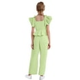 thumbnail image 2 of TSSOE Kids Girls 2 Piece Summer Casual Outfit Self-Tie Bowknot Peplum Tops Shirts with Wide Leg Pants Set Light Green 9-10, 2 of 7