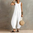 thumbnail image 5 of Vynhevius Women's Scoop Neck Jumpsuit Sleeveless Asymmetric Button Front Pockets Loose Harem One Piece, 5 of 6