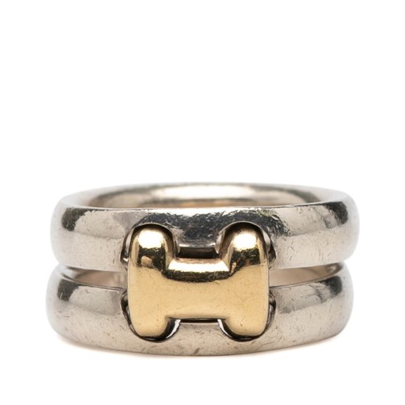 Pre-Owned Hermes History Ring, Size 49, SV925 Silver and 18KYG Yellow Gold Combination, Women's.