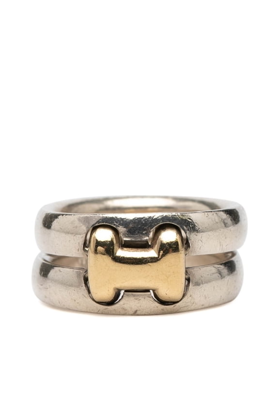 Pre-Owned Hermes History Ring, Size 49, SV925 Silver and 18KYG Yellow Gold Combination, Women's.