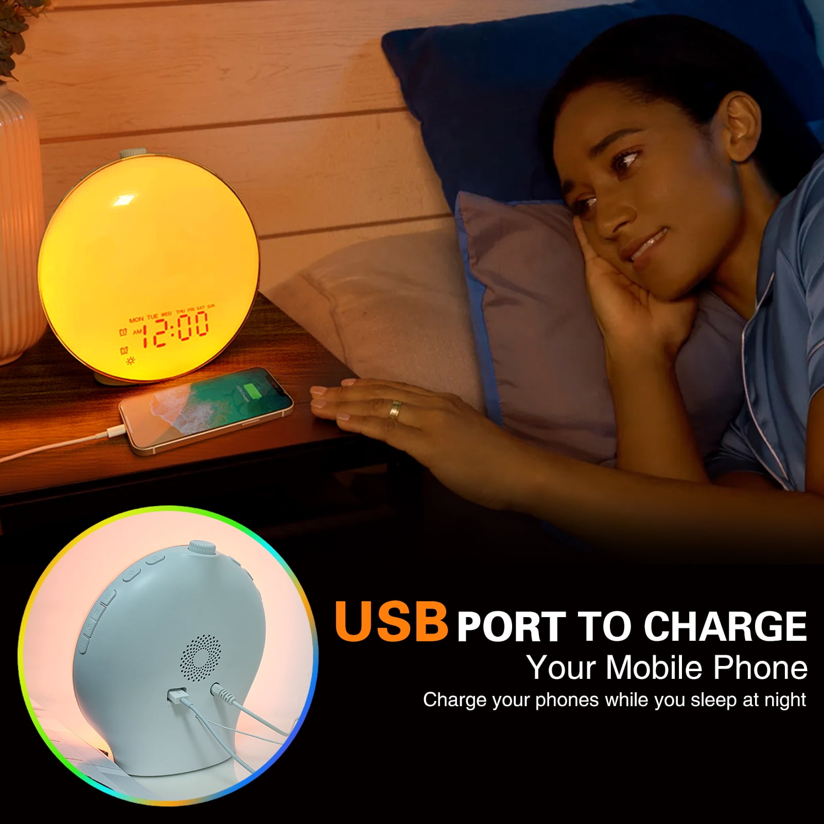 Sunrise Alarm Clock Wake Up Light for Heavy Sleepers, Upgrade Full Screen Daylight Alarm Clock with Sunrise and Sunset Simulation, Dual Alarm, Snooze, Sleep Aid, FM Radio,17 Colors, 10 Natural Sounds