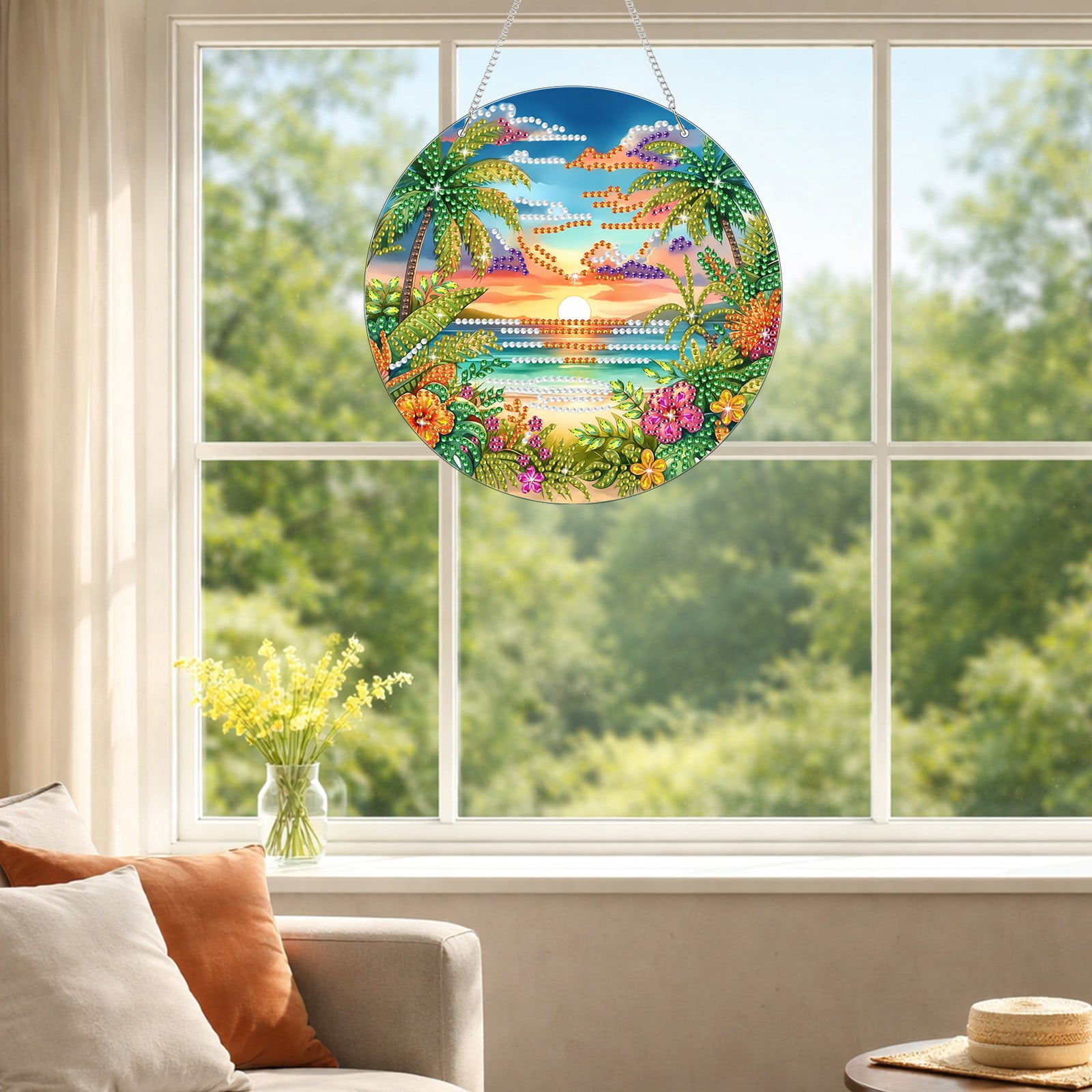 FLOPESN  DIY Diamond Art Kits,Spring Painting Sea Style, 8.27*8.27in Diamond Painting Pendant, Creative Design Wall Decor