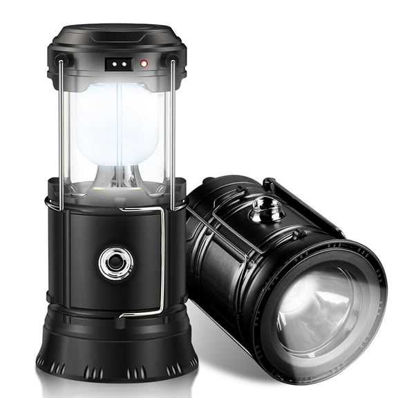 LED Solar Lantern Emergency - Camping Lantern for Power Outages Battery Powered Flashlight Portable Rechargeable Survival Lights and Lanterns for Home Indoor Fishing Hiking Hurricane Storm 2pcs