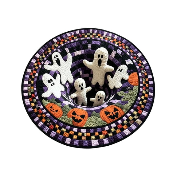 15.7in Halloween 3D Witch Illusion Area Rug, Candy Corn Abyss, Quilted Round Doormat, Soft Durable, Non-, Home Haunted House Party Decor