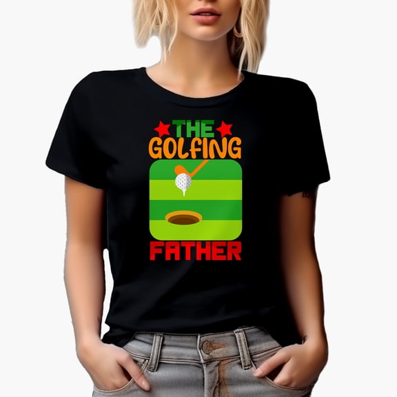 The Golfing Father with a Club Hitting a Ball, Golf Player, Golfing or Golfer Themed Merch Gift, Black T-Shirt, Small