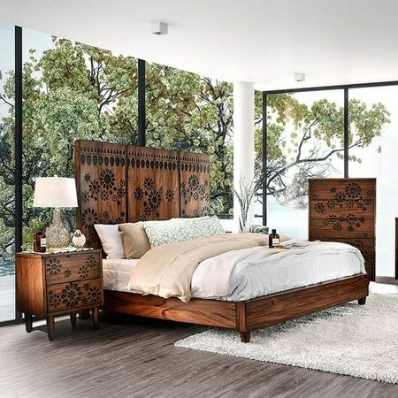 Contemporary Dark Oak Finish Bedroom Furniture 1piece Queen Size Bed