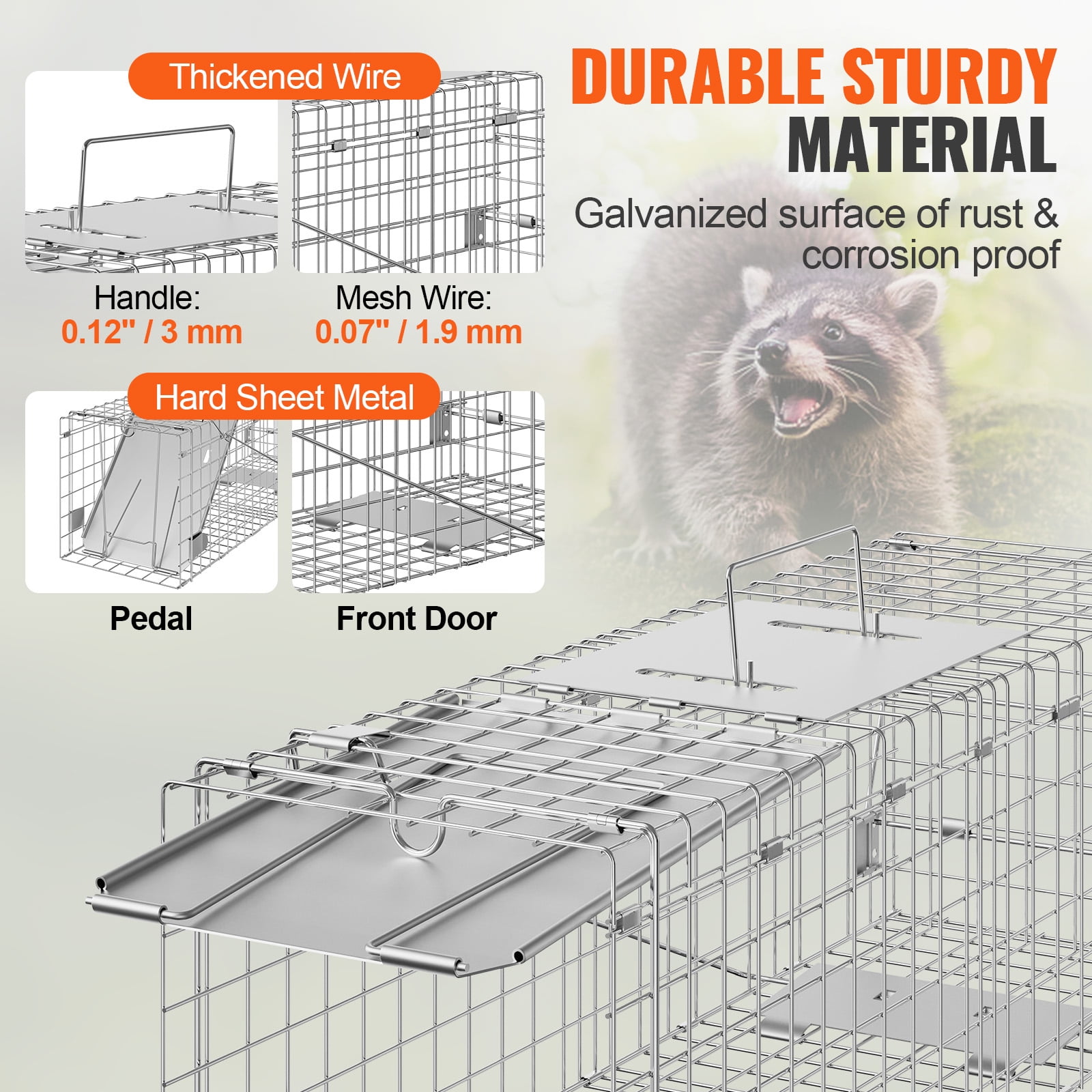 KFFKFF Live Capture Animal Trap 24"x8"x8", Durable Galvanized Iron Cage, Collapsible Design with Carrying Handle for Safe Transport of Rabbits, Feral Cats, Squirrels