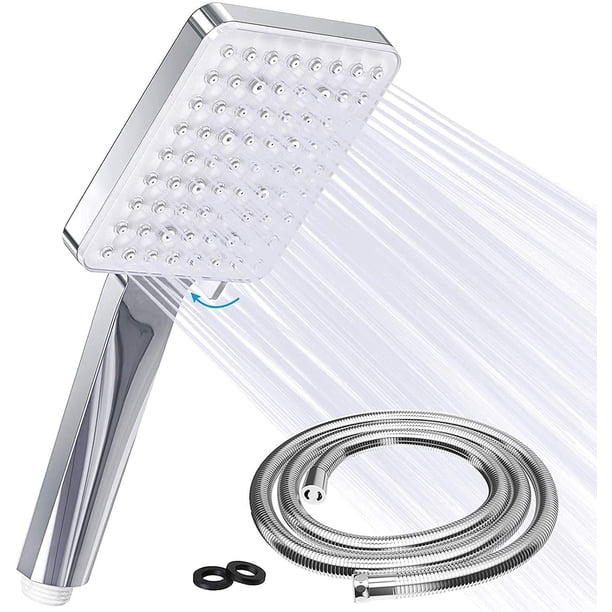 Teleducha con manguera de acero inoxidable de 1,5 m, tipos de chorro cuadrado, rociador grande, cromado de alta presión que ahorra agua, rociador universal para baño y spa Fason HFP-0046