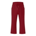 thumbnail image 4 of Plus Size Capris for Curvy Women New Capris Pants for Women Cotton Linen Casual Summer 2025 Straight Wide Leg Loose Drawstring Elastic Waist Cropped Trouser Red 5XL, 4 of 5