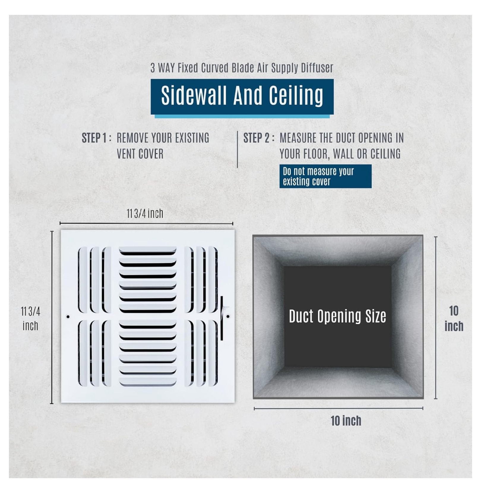 [2 Pack] Fits 10x10 Duct Opening 3 Way Fixed Curved Blade Air Supply Diffuser by | Register Vent Cover Grill for Sidewall and Ceiling | White | Outer Dimensions: 11.75" X 11.75"