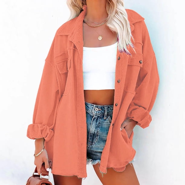 Pntutb Mujer Damas Sólido Turn Down Collar Chaqueta Bolsillo Manga Larga Abrigo Prendas de Vestir Exteriores Liquidación Pntutb Pntutb-2726