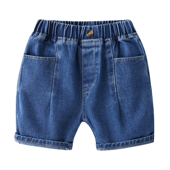 GiLiling Toddler Boys Denim Shorts, Elastic Waist Casual Summer Jean Shorts with Pockets, Rolled Hem Everyday Wear for Little Kids (Blue, 12-18 Months)