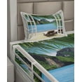 thumbnail image 2 of Ambesonne Beach Fitted & Top Sheet Set with Sham, Palms and Ocean Summer, White Green and Blue, 2 of 4