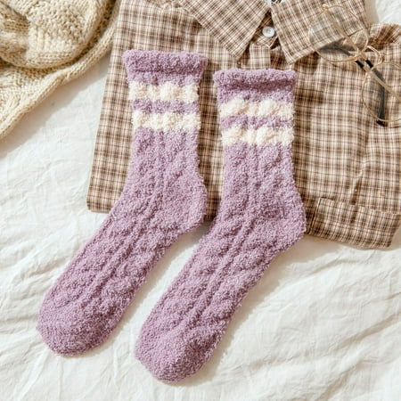 

Cara Lady Women s Stripe Plush Floor Socks Thick Warm Coral Fleece Sleep Socks Purple