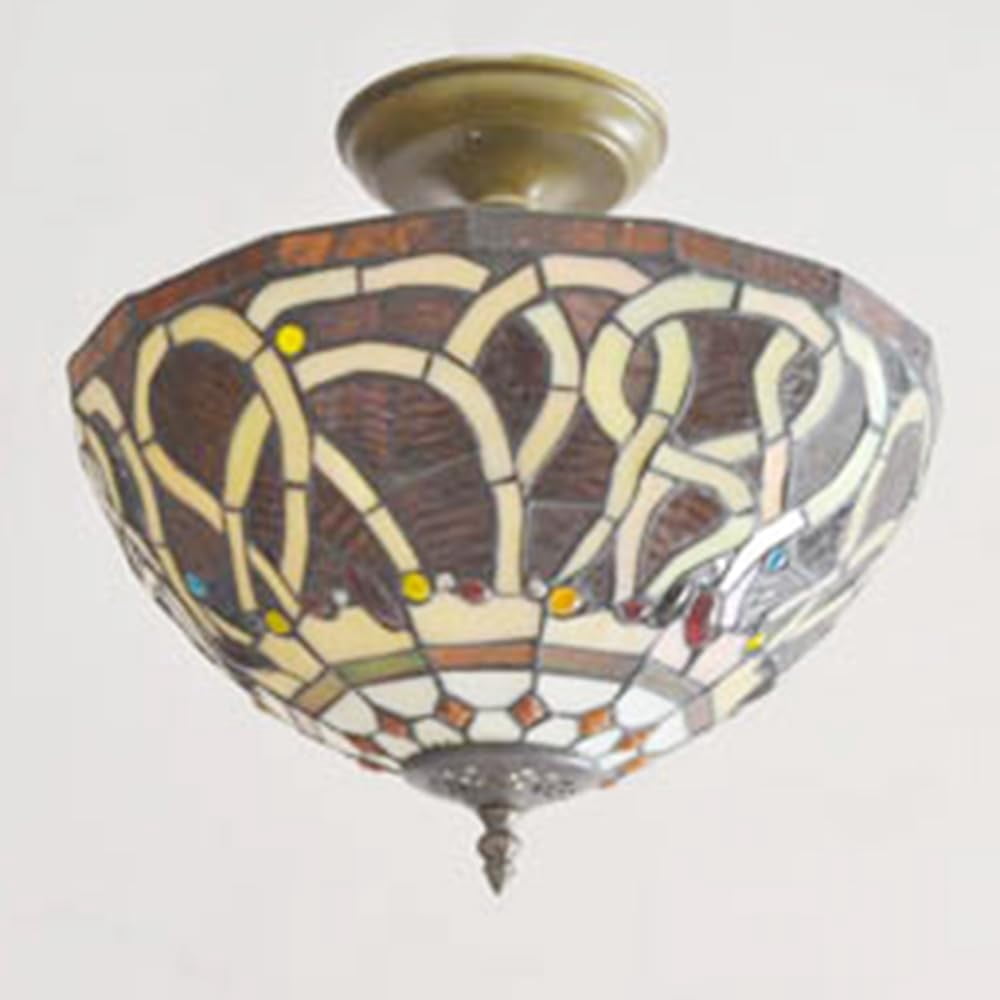 Kiven 13.8in Flush Mount Ceiling Light Fixture Dimmable, 3-Light Anti Glare Close to Ceiling Light with 15FT Plug-in Cord, Tiffany-Style Glass Chandelier for Bedroom Kitchen Hallway(No.3201)