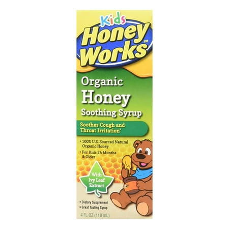 Honey Works Kids Organic Honey Soothing Cough And Throat Irritation Syrup With Ivy Leaf Extract, 4 oz, 6 Pack