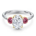 thumbnail image 3 of Gem Stone King 10K Two Tone Gold White Moissanite and Pink Tourmaline Engagement Ring for Women | 2.60 Cttw | Oval 9X7MM | Gemstone Birthstone | Size 9, 3 of 7