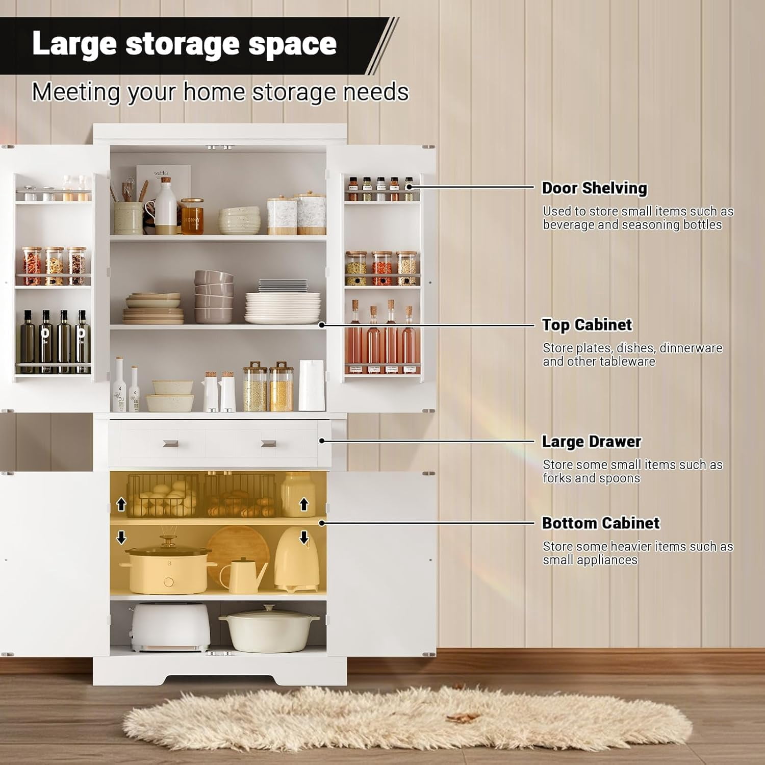 Yeshouse 71.7 Inch Kitchen Pantry Cabinet,Freestanding High Cupboard Bathroom Storage Cabinet with 2 Drawer & Cabinets, 3 Adjustable Shelves, 6 Door Shelves,for Living Room, Kitchen
