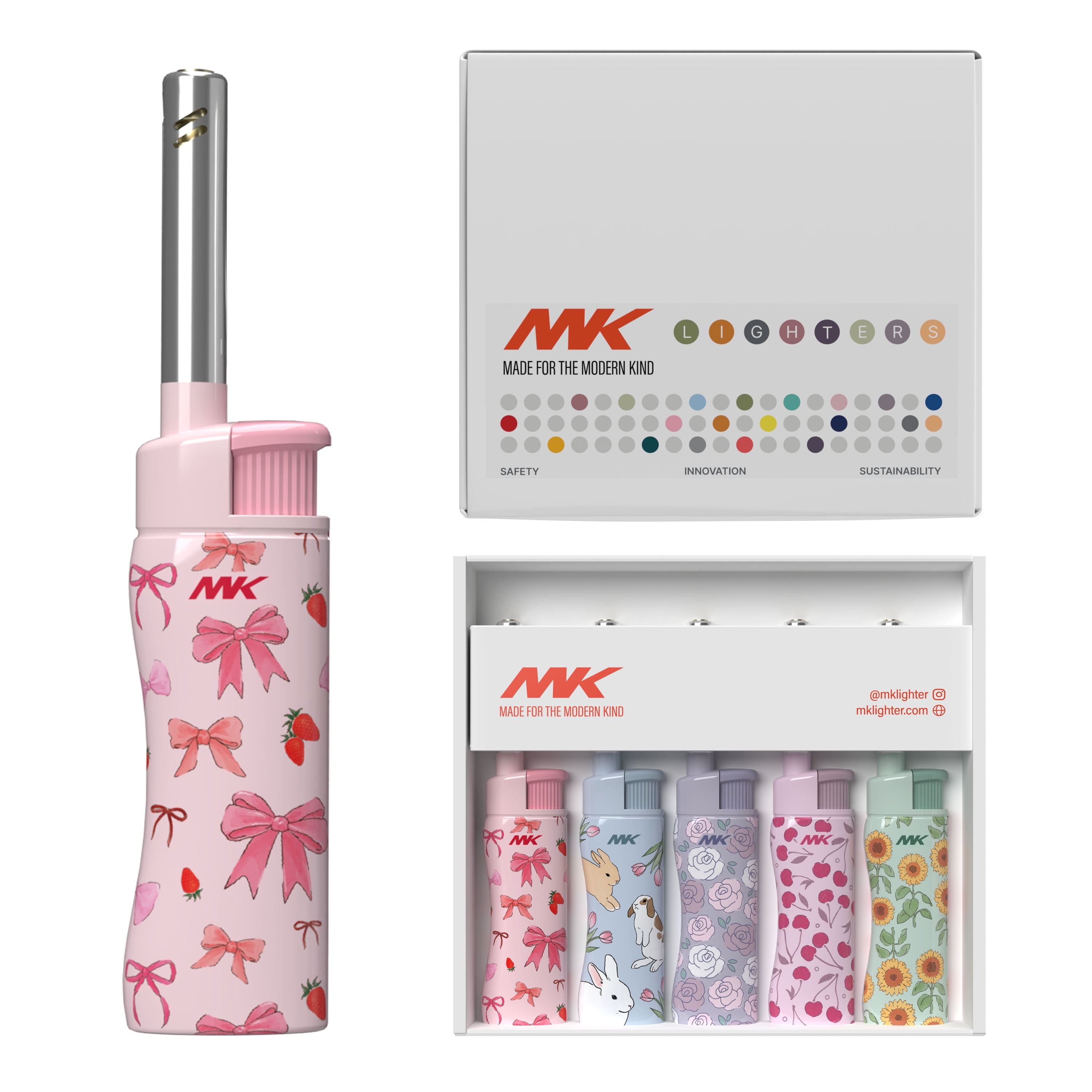MK Lighter Candle Lighters, Windproof Flame, Ideal as Lighters for Candle, BBQ Lighters, Camping Lighters, Outdoor Lighters, Charm Series, Butane Refillable Lighters (5PC)