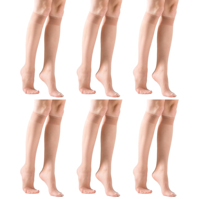 6 pares de medias hasta la rodilla para mujer, calcetines color piel, calcetines de nailon suave y transpirable, calcetines sin presión para mujer (talla única)