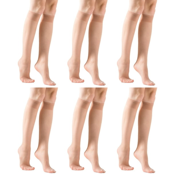 6 pares de medias hasta la rodilla para mujer, calcetines color piel, calcetines de nailon suave y transpirable, calcetines sin presión para mujer (talla única)