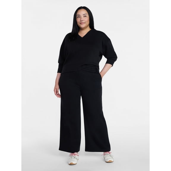 Time and Tru Women's and Women's Plus V-Neck Sweatshirt and Pants Set, 2-Piece, Sizes XS-4X