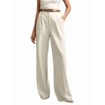 thumbnail image 2 of Women High Waist Floor-Length Straight Wide Leg Commute Suit Trousers Business Casual with Pockets White L, 2 of 8