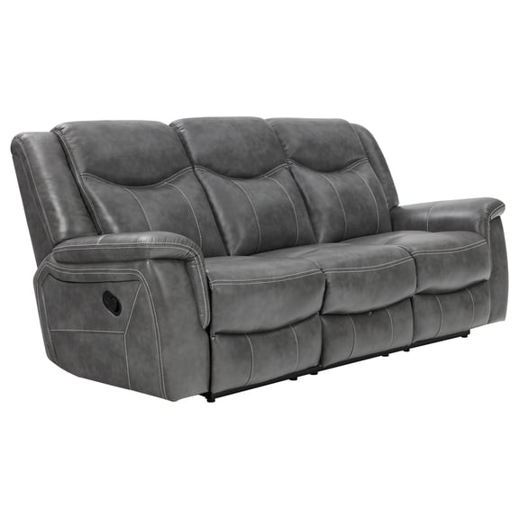Pemberly Row Contemporary Upholstered Faux Leather Motion Sofa in Gray