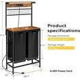 thumbnail image 5 of SPECSTAR 2 Section Laundry Sorter Cart with Power Outlet, Laundry Sorter with Hooks, Shelf, 2 x 65L Removable Bags, 5 of 8