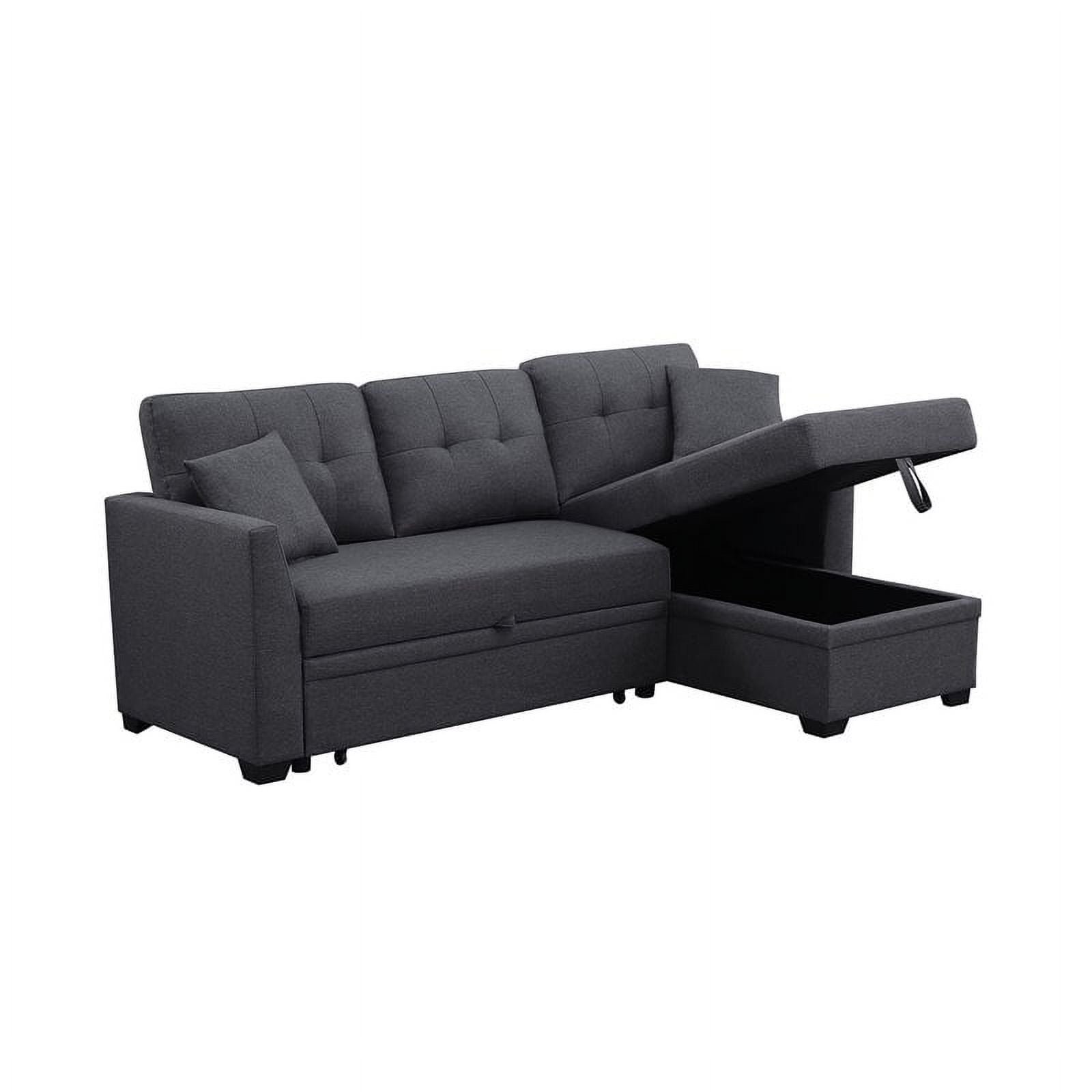 Alexent 3-Seat Modern Fabric Sleeper Sectional Sofa with Storage in Dark Gray