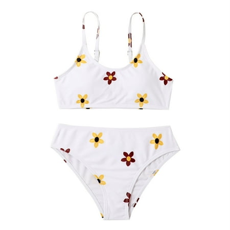 

Baby Girls Swimwear Flower Pattern Printed High Waisted Summer 2PCS Beachwear Sport Bikini Bathing Suits