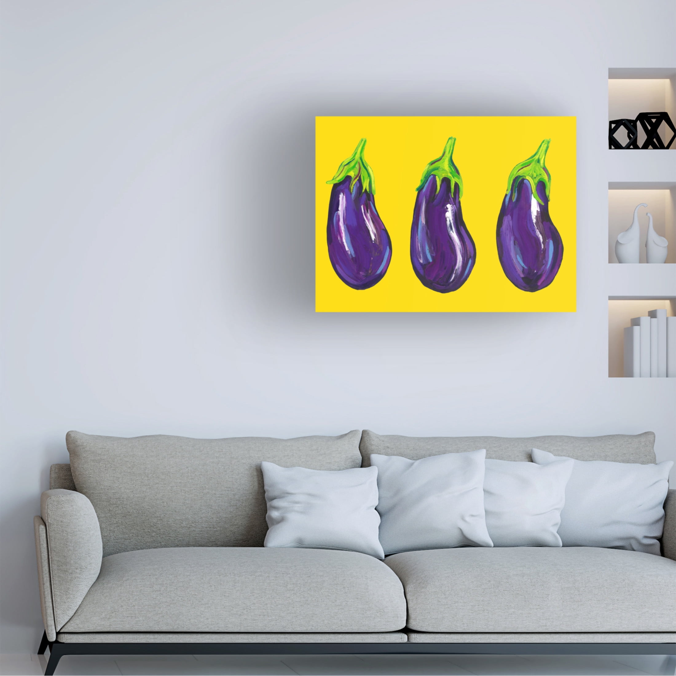Trademark Fine Art Alice Straker  Aubergines On Yellow Canvas Wall Art