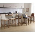 thumbnail image 4 of Guyou 30" Bar Stools Set of 6, Modern Linen Upholstered Kitchen Island Chairs, Rustic Farmhouse Wooden Barstools with Backrest and Footrest for Dining Room Home Bar Patio Club, Khaki Stripe, 4 of 9