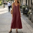 thumbnail image 2 of Women's Cotton Sleeveless Dress Ihhxva Linen Maxi Summer V-Neck Slip Casual Beach Vacation Flowy A-Line Silhouette Lightweight Breathable S-2XL, 2 of 6