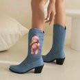 thumbnail image 3 of Bear Wide Mid Calf Cowgirl Boots for Women Fashion Cute Denim Pointed Toe Chunky Heeled Cowgirl Tall Boots, 3 of 5