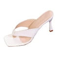 thumbnail image 5 of Rokment Kitten High Heels Flip Flops Dress Slides Sandals for Women Ladies 2026 Summer Fashion Casual Leather Open Square Toe Thong Slip on Dressy Pumps Wide Feet White Size 8, 5 of 6