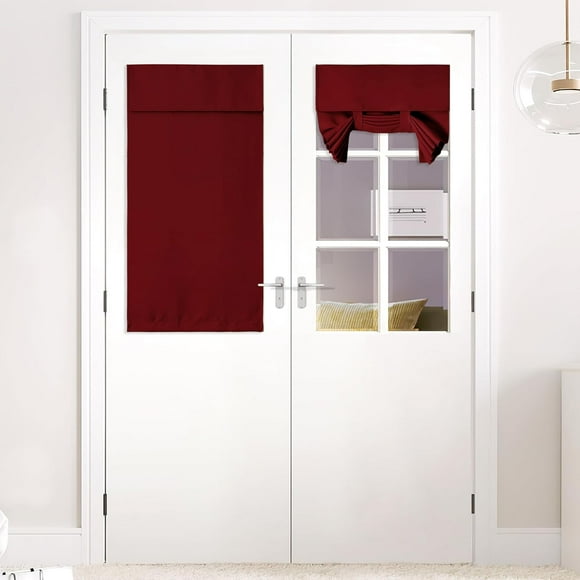 shiyou-Door Window Covering, Christmas Blackout Tricia Window Door Curtain Energy Efficiency Sidelight Curtains Tie Up Shades for Front Back Door, W26 x L40 inch, Burgundy Red, 1 Panel