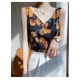 thumbnail image 2 of 2024 Summer Women's V-neck Silk Top Satin Top with Beautiful Print Luxry Summer Vest Top Cropped Top Tops for Women Sexy Blouse (CORAL RED,S), 2 of 7