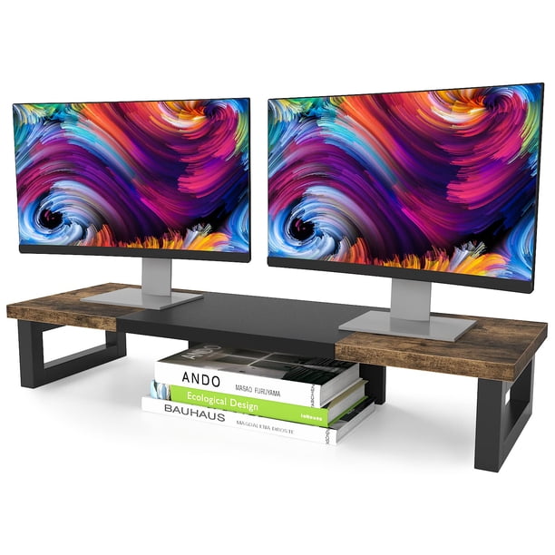 Soporte de monitor WESTREE Dual de madera y acero para 2 monitores