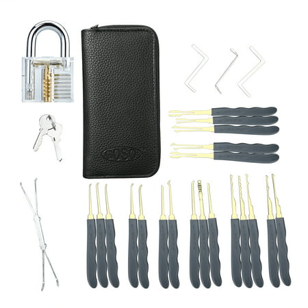 24 Pce Practice Padlock & Locksmith Tool Set with Case and 2 Keys, Includes 20 Lock Picks, 3 Tension Wrenches, 1 Tweezer, Perfect for Professional Locksmiths or Beginners, Wonderful Gift for (Best Beginner Lock Pick Set)