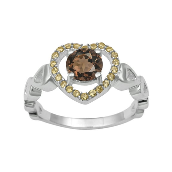 925 Sterling Silver 6MM Smoky Quartz Women Valentines Day Gifts Ring in Open Heart