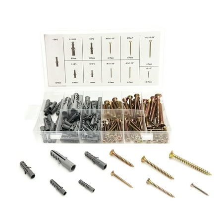Hyper Tough 182-Piece 1", Multiple Size, Zinc Plated Winged Anchor and Screw Kit with Clear Storage Case, 5511