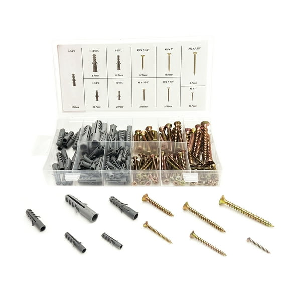Hyper Tough 182-Piece 1", Multiple Size, Zinc Plated Winged Anchor and Screw Kit with Clear Storage Case, 5511