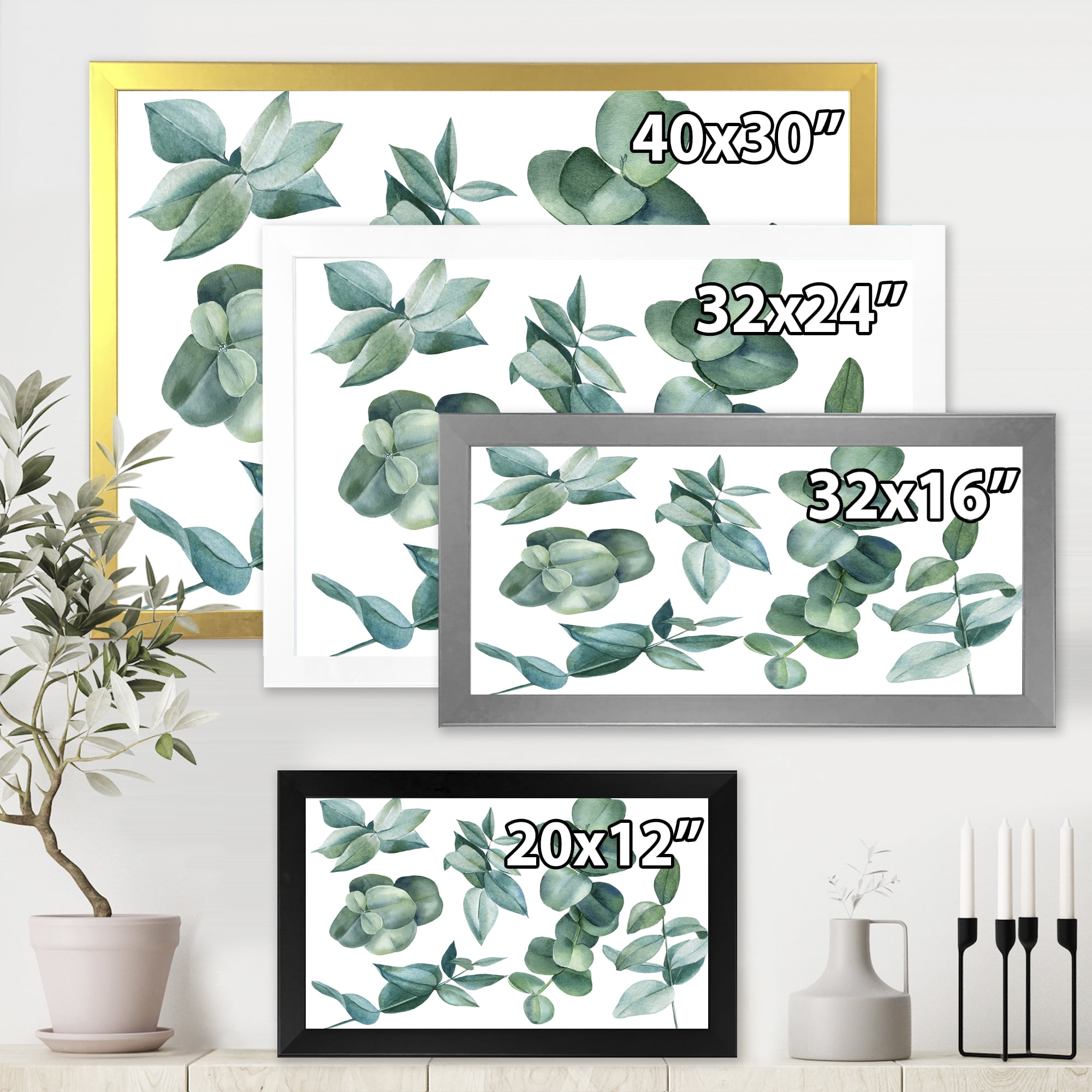 Designart 'Eucalyptus Leaves In Dark Green ' Traditional Framed Art Print
