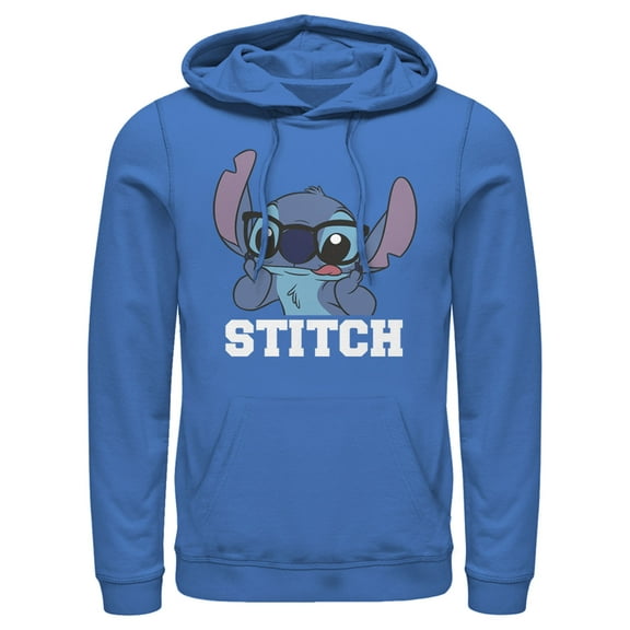 Men's Lilo & Stitch Silly Black Glasses  Pull Over Hoodie Royal Blue Small