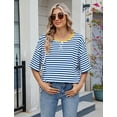 thumbnail image 6 of IWEMEK Women T Shirts Crewneck Casual Loose Striped Tops Hip Length Baggy Tunics Shirt Fashion Chic Pullover 2025, 6 of 7