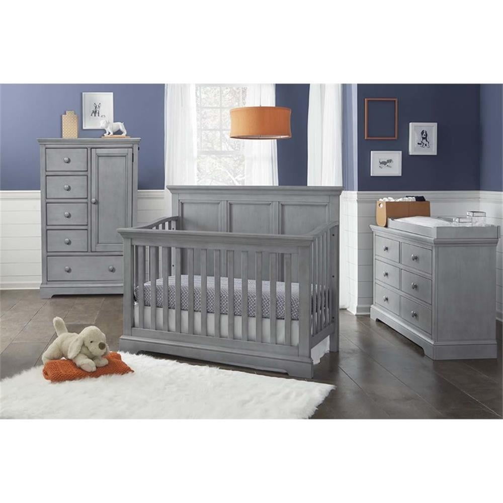 Pemberly Row Wood Farmhouse Sturdy Toddler Rail in Cloud Finish