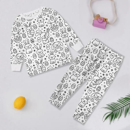 Toddler Boy Easter Outfit Kids Easter Bunny Egg Print Long Sleeve Top and Pants Outfit Kids Clothes White 7-8 Years