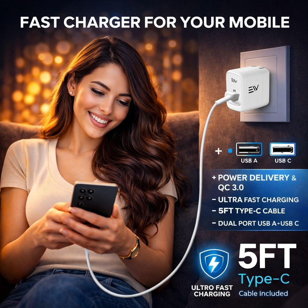 Electronic World USB C Wall Charger Compatible with Most USB-C Devices with Charging Cable, Adaptor